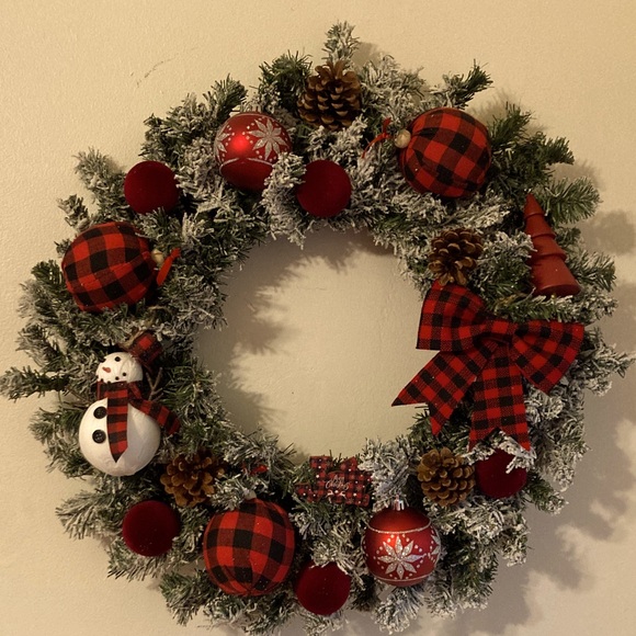 Hand Crafted Other - Red Buffalo Plaid Snowman Wreath